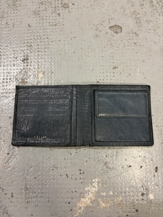2000s Celine Black Ostrich Embossed Leather Wallet - Image 3