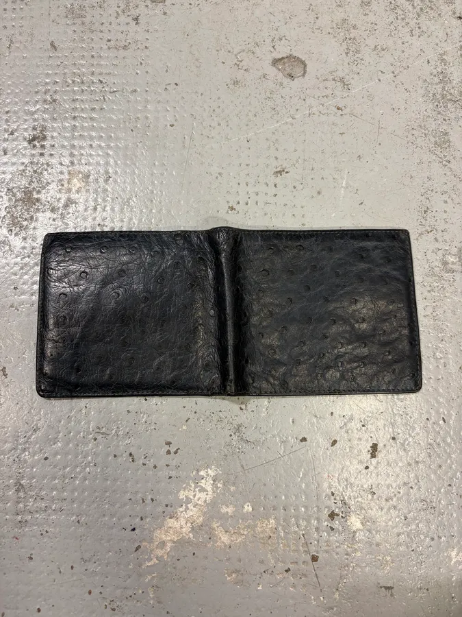 2000s Celine Black Ostrich Embossed Leather Wallet - Image 4