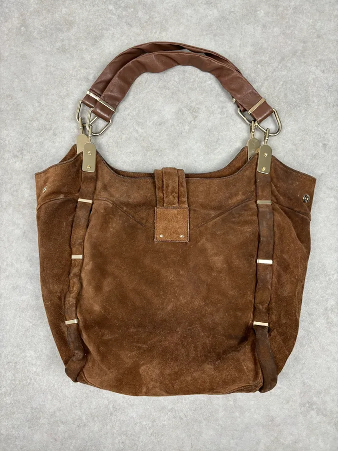 2000s Celine Brown Suede Fringe Shoulder Bag - Image 10