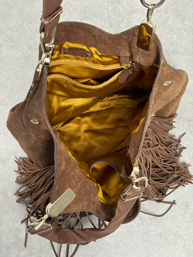 2000s Celine Brown Suede Fringe Shoulder Bag - Image 16