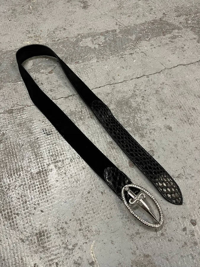 2000s Cesare Paciotti Dagger Black Leather Belt - Image 3