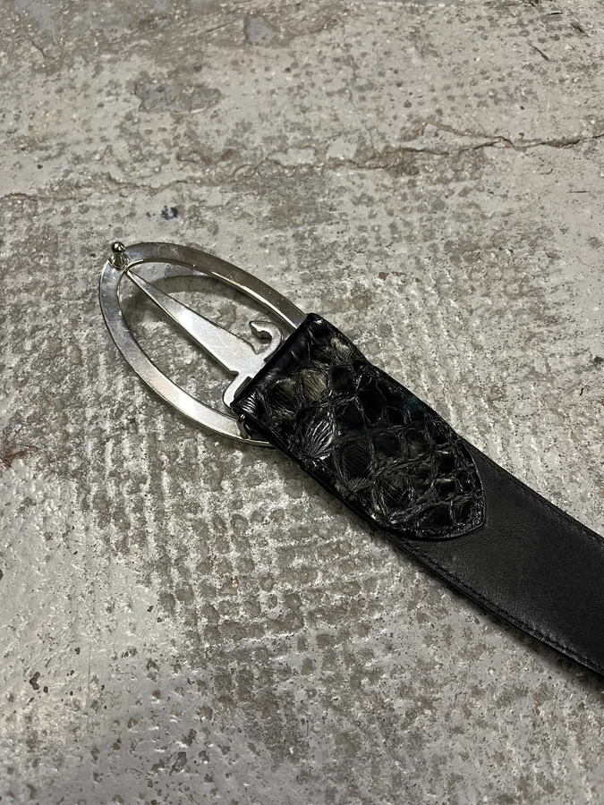 2000s Cesare Paciotti Dagger Black Leather Belt - Image 8