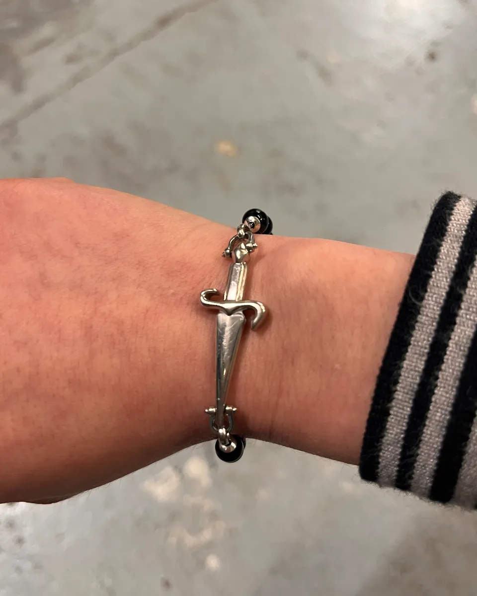 2000s Cesare Paciotti Dagger Black Pearls Silver Bracelet - Image 3