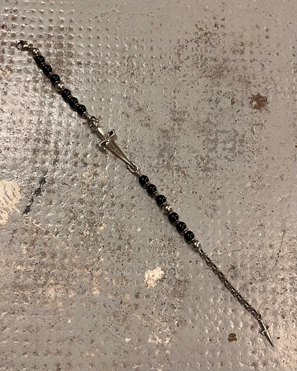2000s Cesare Paciotti Dagger Black Pearls Silver Bracelet - Image 6