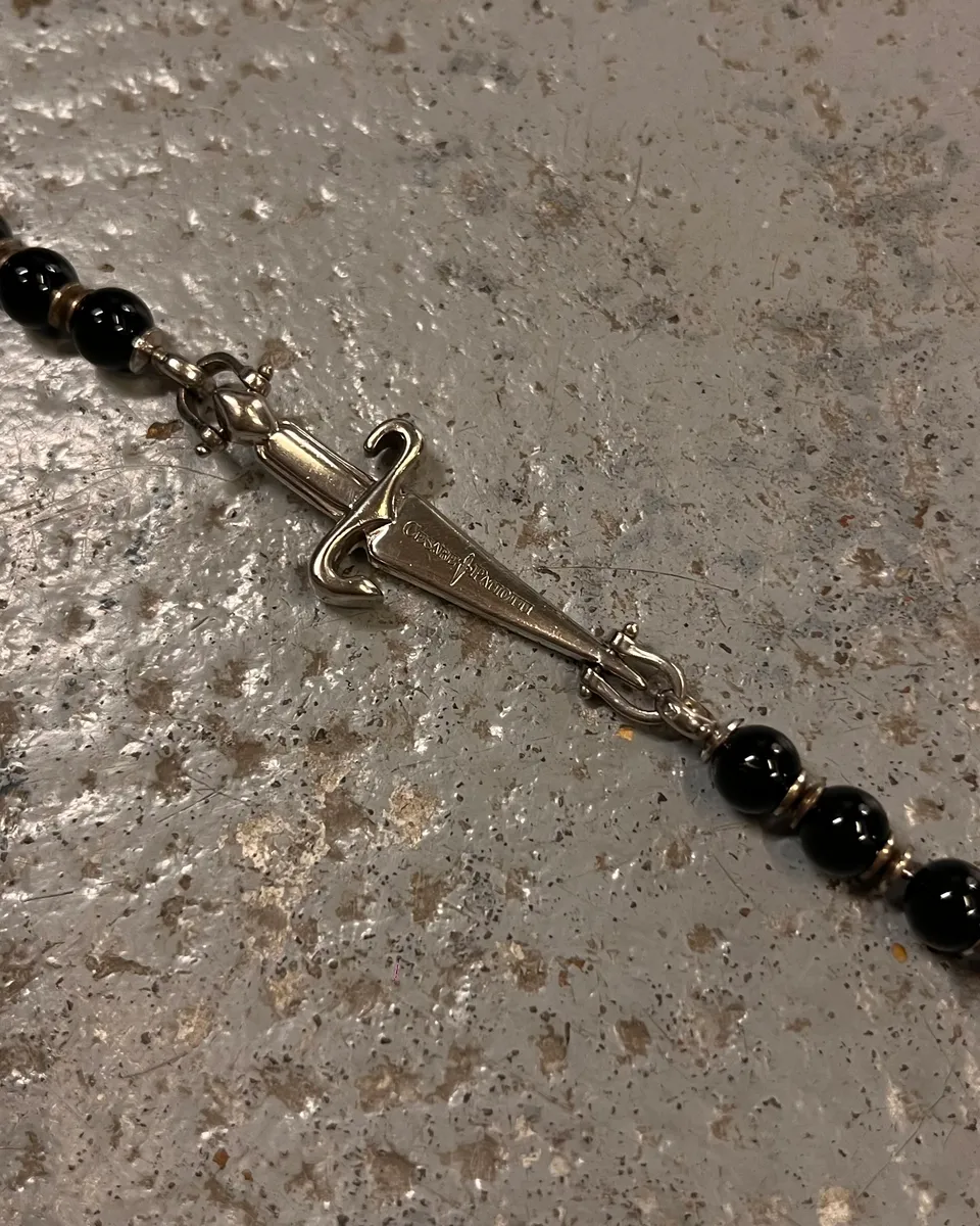 2000s Cesare Paciotti Dagger Black Pearls Silver Bracelet - Image 7