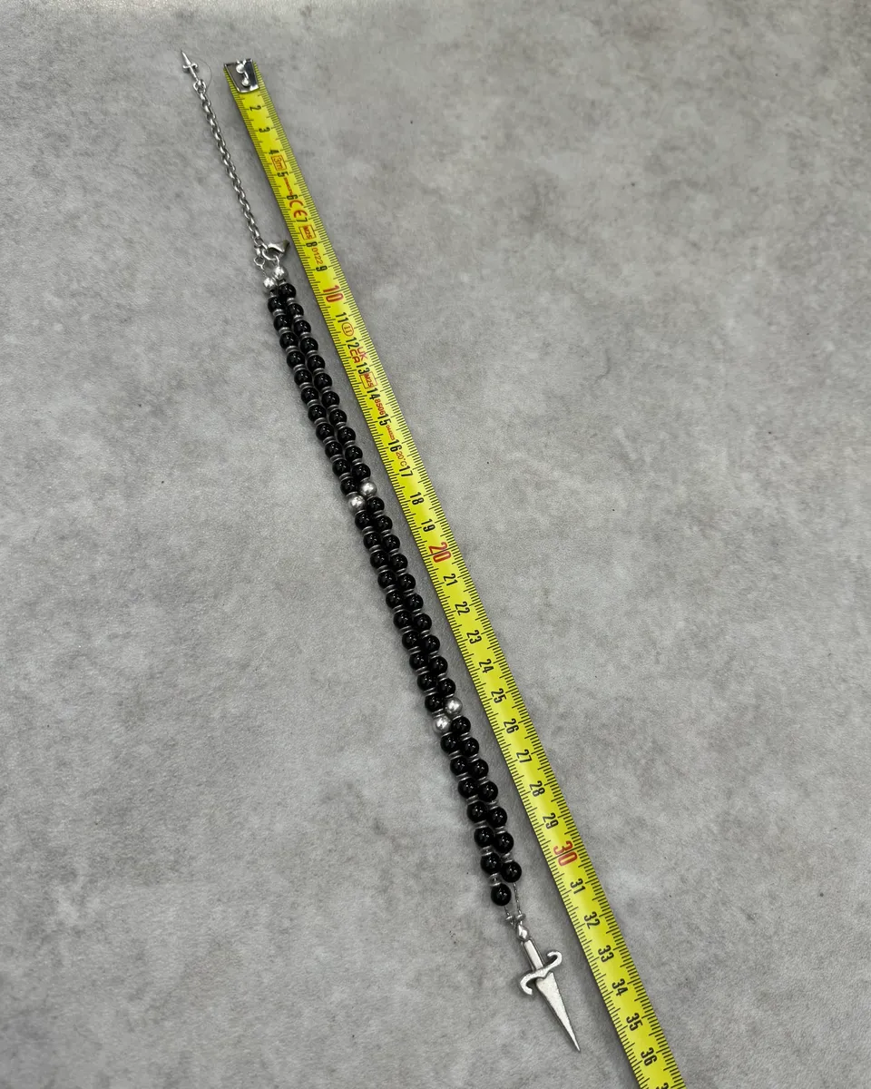 2000s Cesare Paciotti Dagger Black Pearls Silver Necklace - Image 5