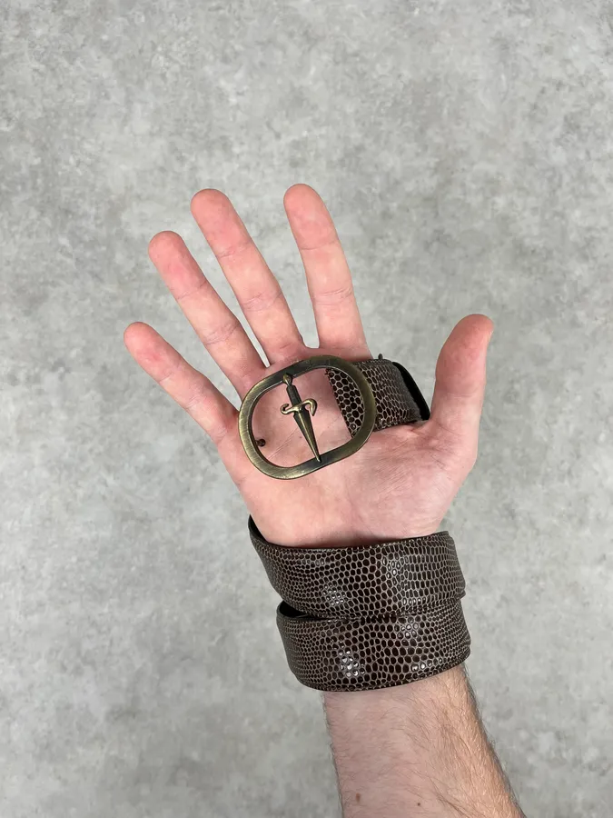 2000s Cesare Paciotti Dagger Brown Leather Scale Belt - Image 2