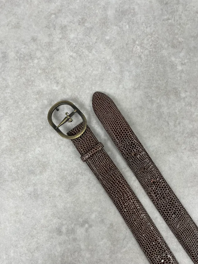 2000s Cesare Paciotti Dagger Brown Leather Scale Belt - Image 4