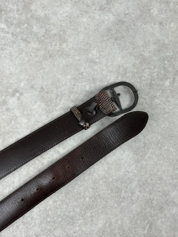 2000s Cesare Paciotti Dagger Brown Leather Scale Belt - Image 5