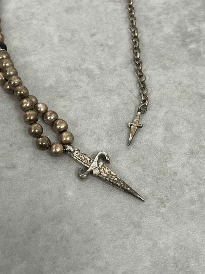 2000s Cesare Paciotti Dagger Pearl Silver Necklace - Image 4
