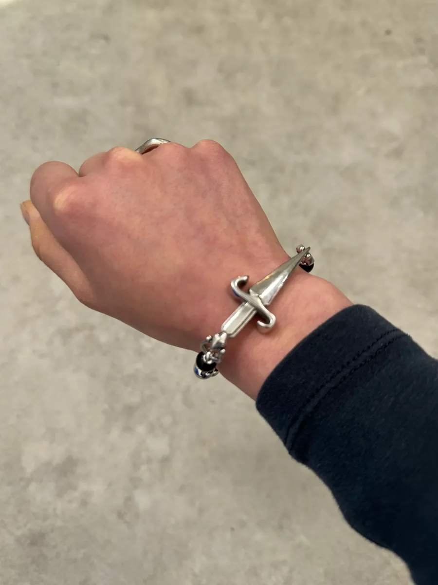 2000s Cesare Paciotti Dagger Pearls Black & Silver Bracelet