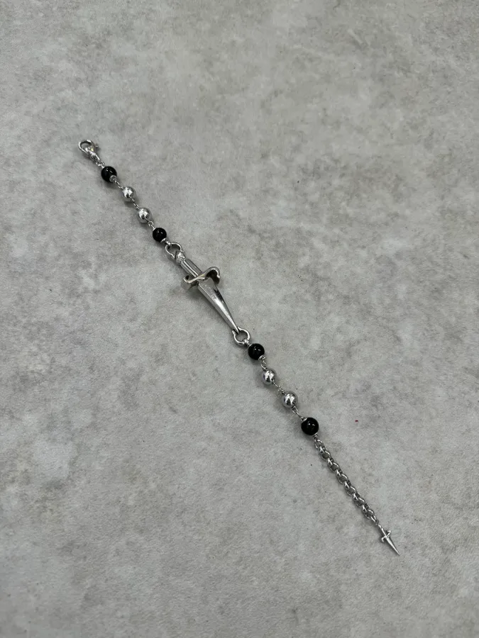 2000s Cesare Paciotti Dagger Pearls Black & Silver Bracelet - Image 2