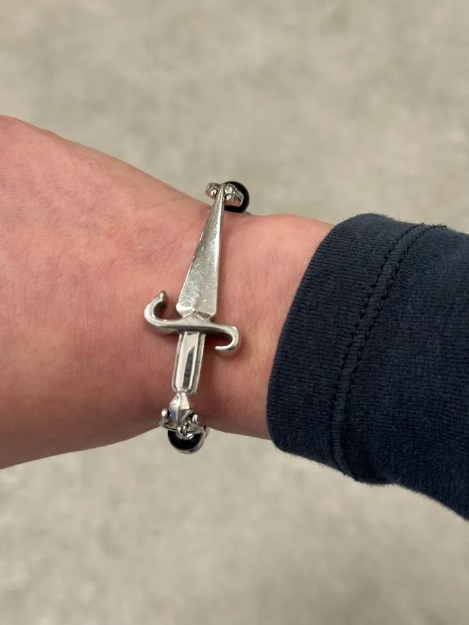2000s Cesare Paciotti Dagger Pearls Black & Silver Bracelet - Image 3