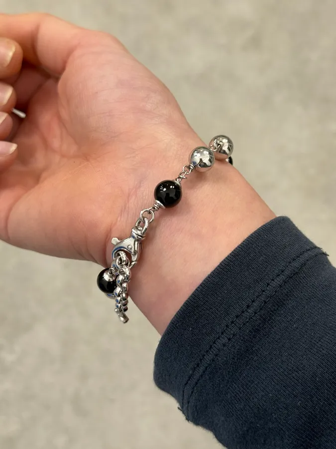 2000s Cesare Paciotti Dagger Pearls Black & Silver Bracelet - Image 4