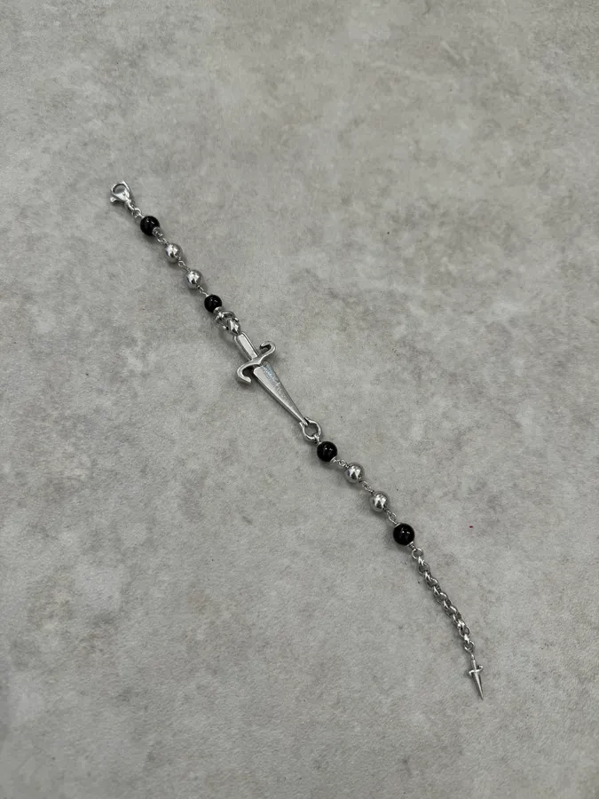 2000s Cesare Paciotti Dagger Pearls Black & Silver Bracelet - Image 5