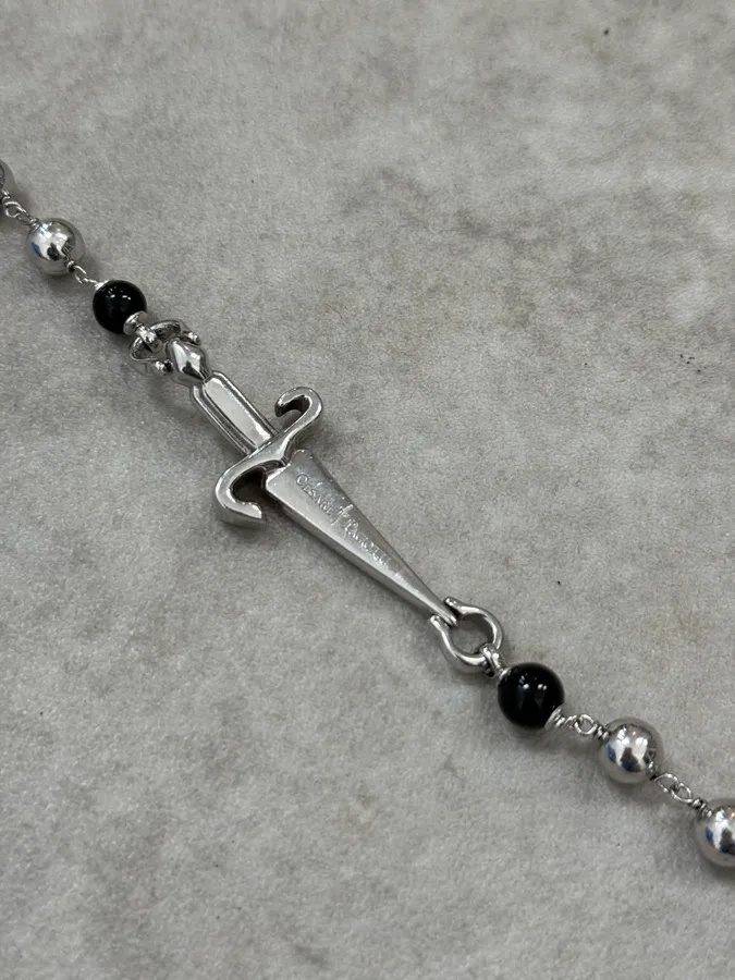 2000s Cesare Paciotti Dagger Pearls Black & Silver Bracelet - Image 6