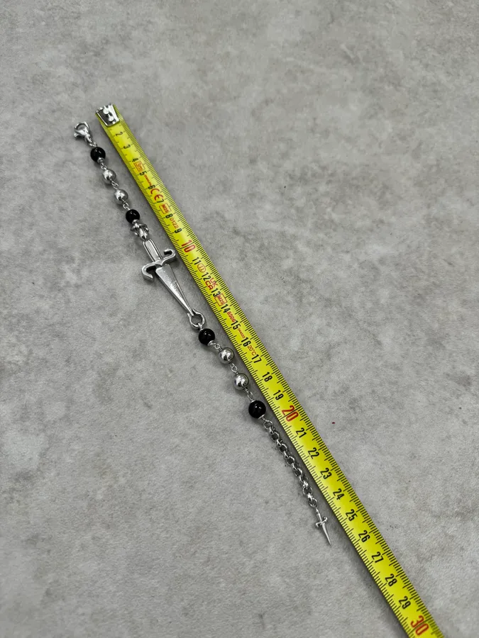 2000s Cesare Paciotti Dagger Pearls Black & Silver Bracelet - Image 7