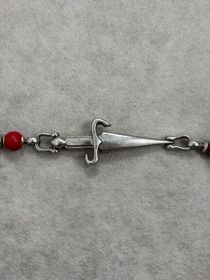 2000s Cesare Paciotti Dagger Red Pearls Silver Bracelet - Image 6
