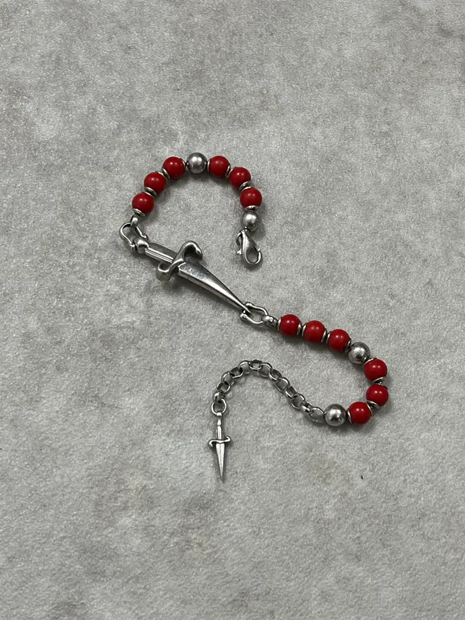 2000s Cesare Paciotti Dagger Red Pearls Silver Bracelet - Image 5