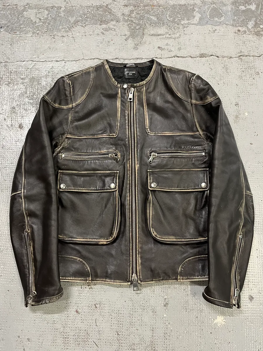 2000s Daniele Alessandrini Aged Brown Leather Jacket
