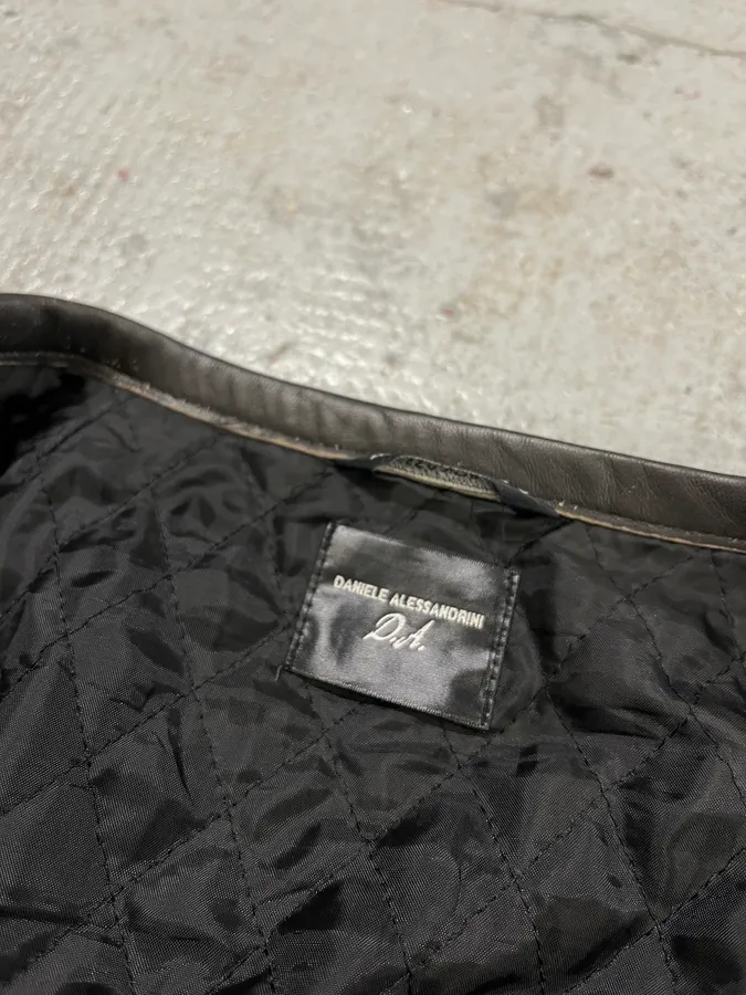 2000s Daniele Alessandrini Aged Brown Leather Jacket - Image 10