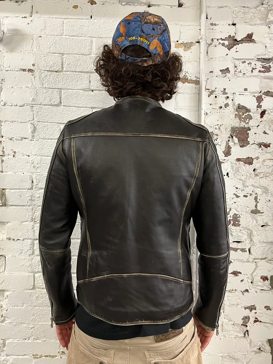 2000s Daniele Alessandrini Aged Brown Leather Jacket - Image 3