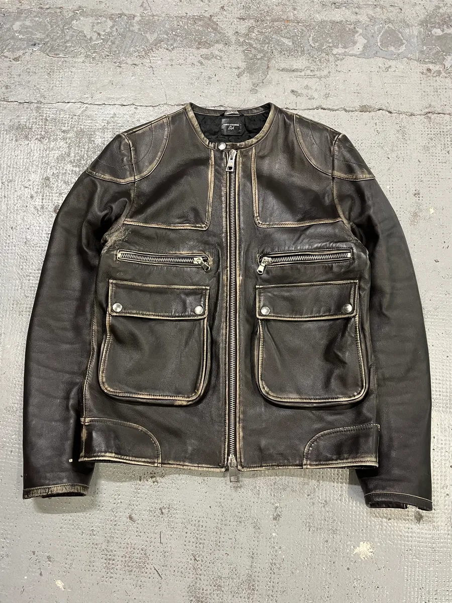 2000s Daniele Alessandrini Aged Brown Leather Jacket - Image 4