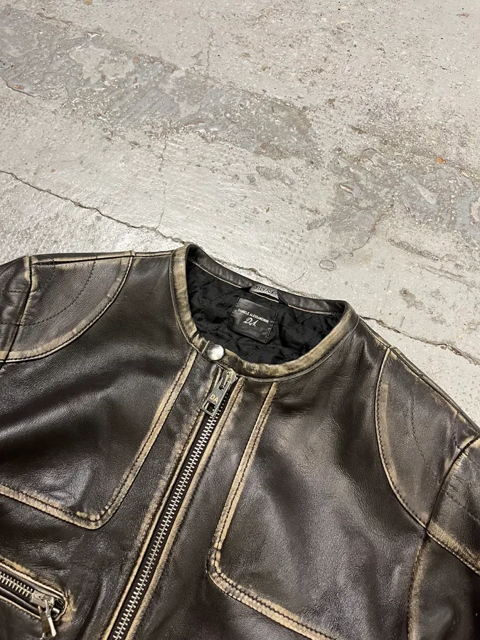 2000s Daniele Alessandrini Aged Brown Leather Jacket - Image 5