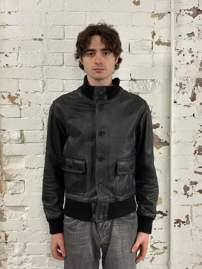 2000s Daniele Alessandrini Agent Buttoned Black Leather Jacket - Image 2