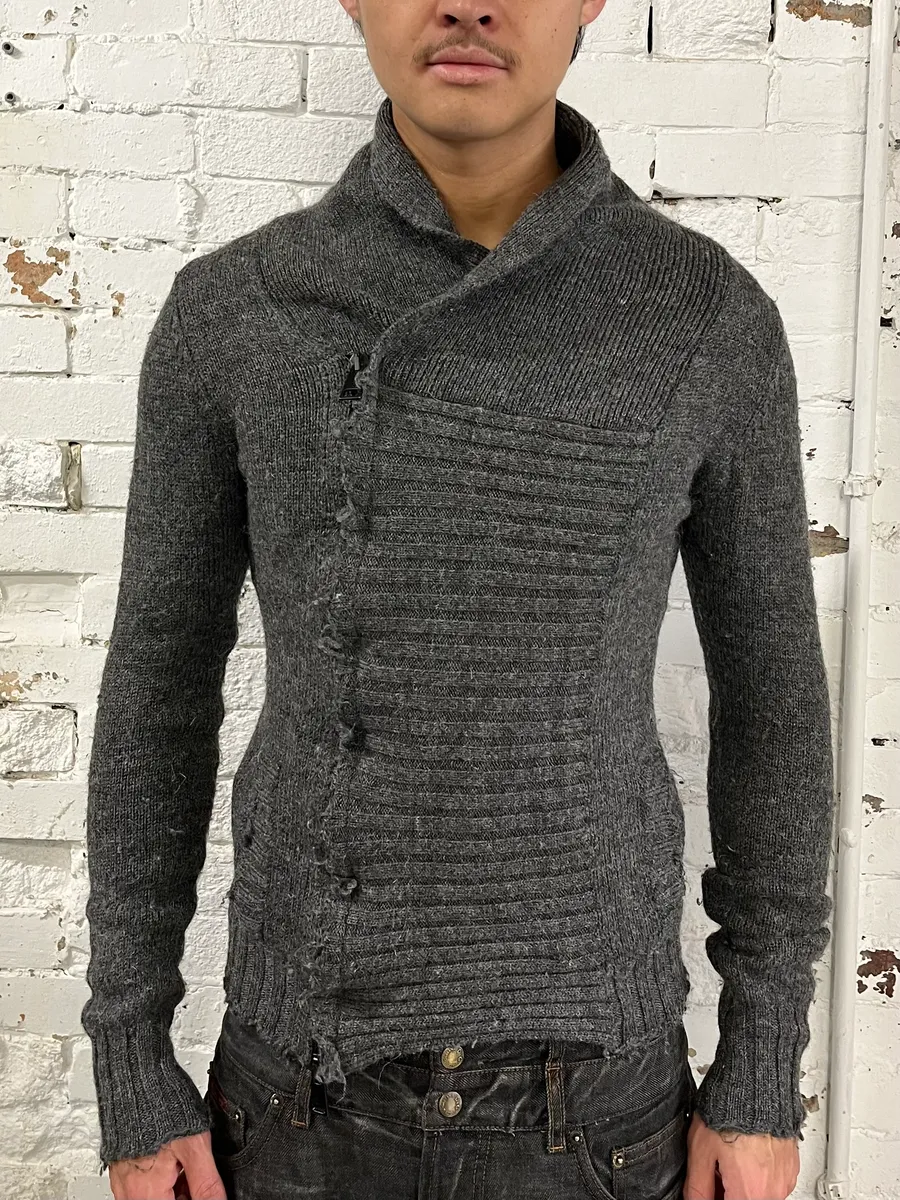 2000s Daniele Alessandrini Asymmetrical Grey Wool Sweater