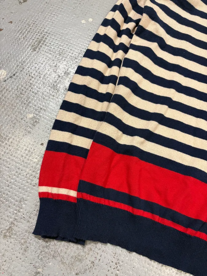 2000s Daniele Alessandrini Beige & Navy Chinese Striped Sweater - Image 7
