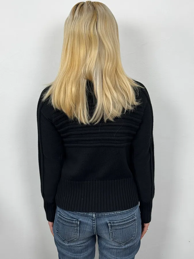 2000s Daniele Alessandrini Black Eyelet Zip Wool Sweater - Image 3