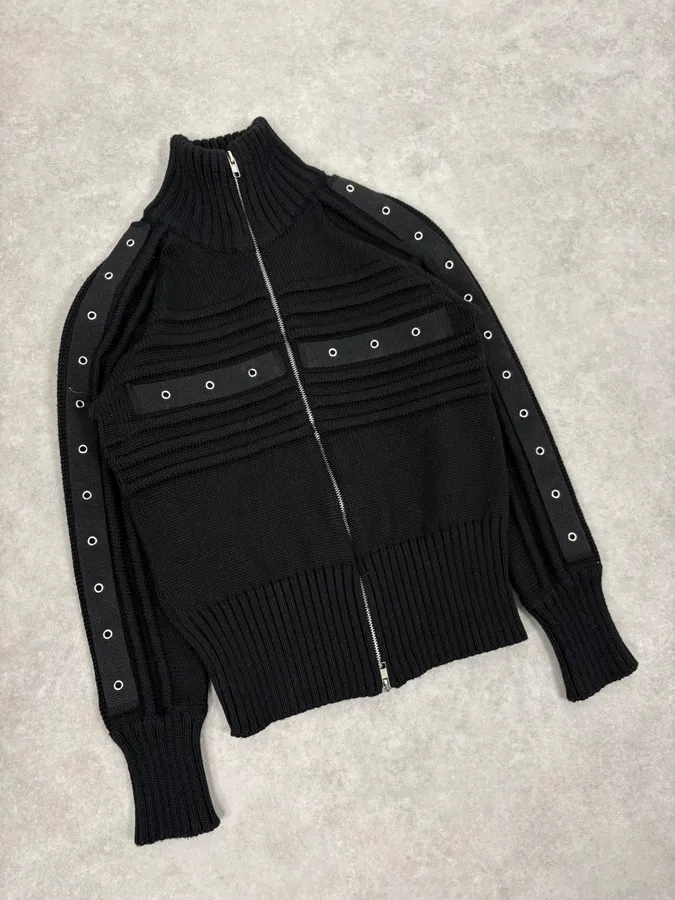 2000s Daniele Alessandrini Black Eyelet Zip Wool Sweater - Image 4
