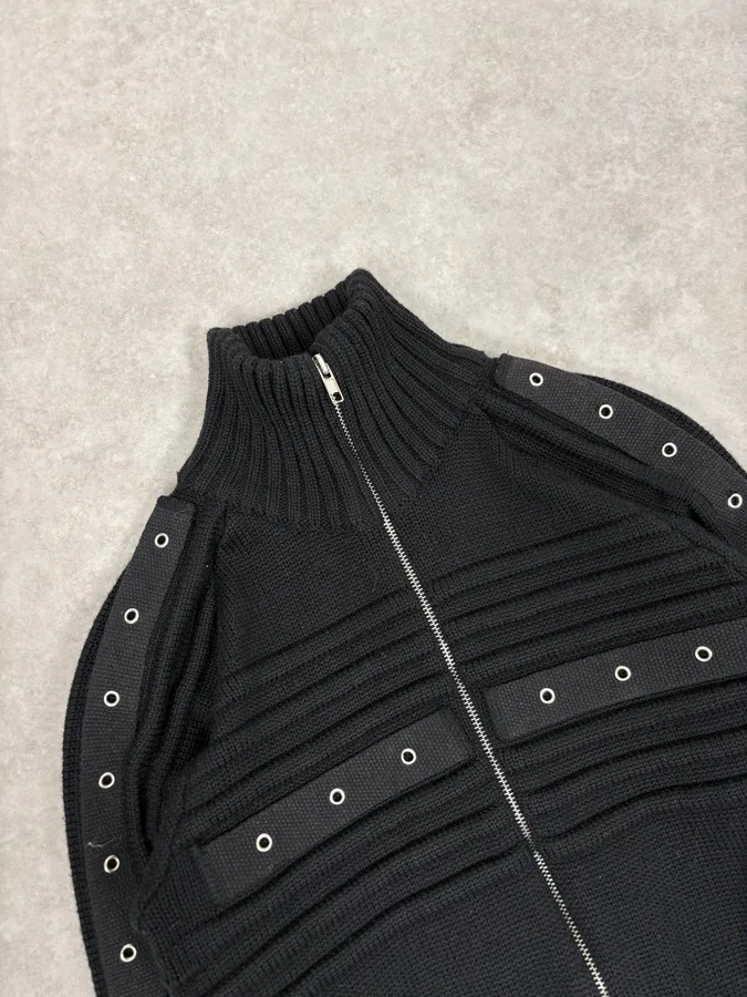 2000s Daniele Alessandrini Black Eyelet Zip Wool Sweater - Image 5