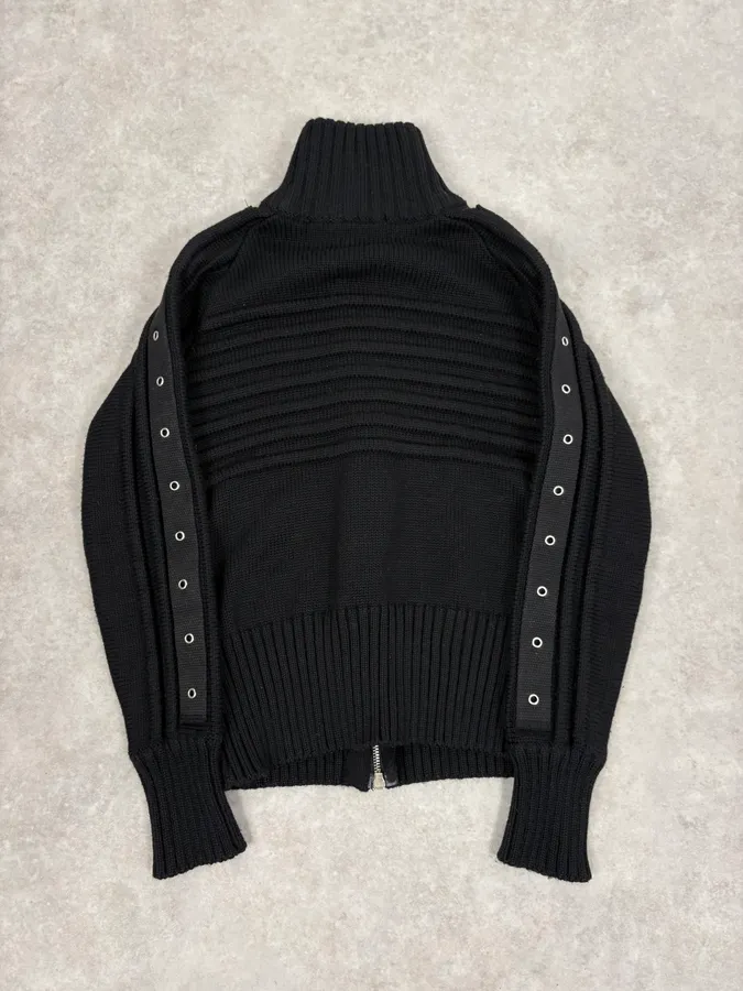 2000s Daniele Alessandrini Black Eyelet Zip Wool Sweater - Image 6