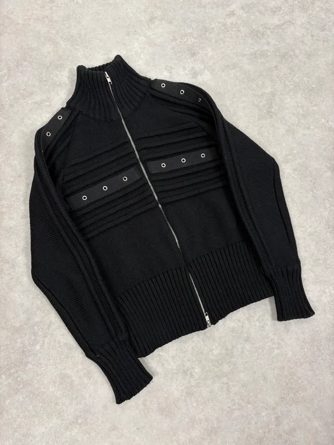 2000s Daniele Alessandrini Black Eyelet Zip Wool Sweater - Image 8