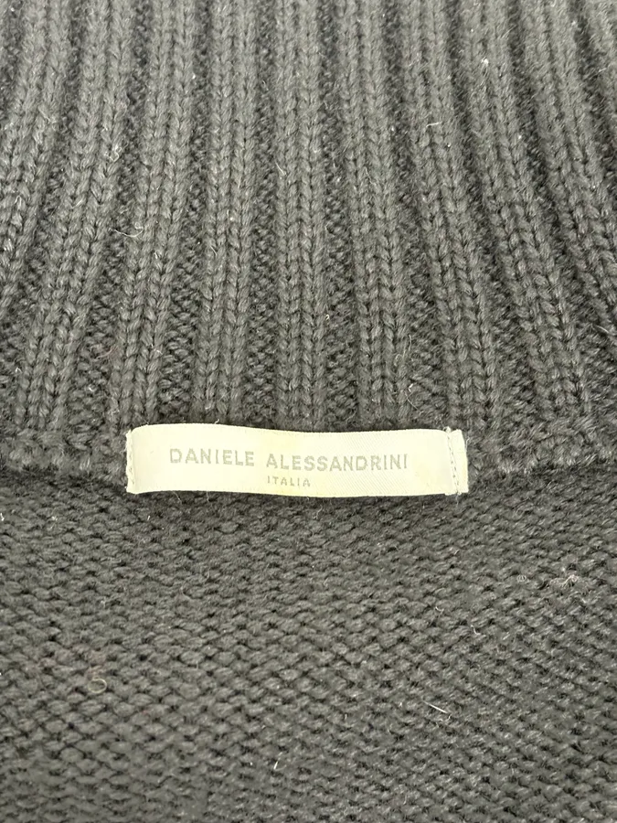2000s Daniele Alessandrini Black Eyelet Zip Wool Sweater - Image 9