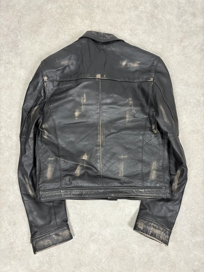 2000s Daniele Alessandrini Black Faded Leather Trucker Jacket - Image 6