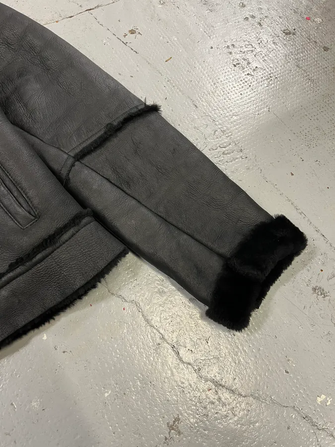 2000s Daniele Alessandrini Black Shearling Leather Jacket - Image 6