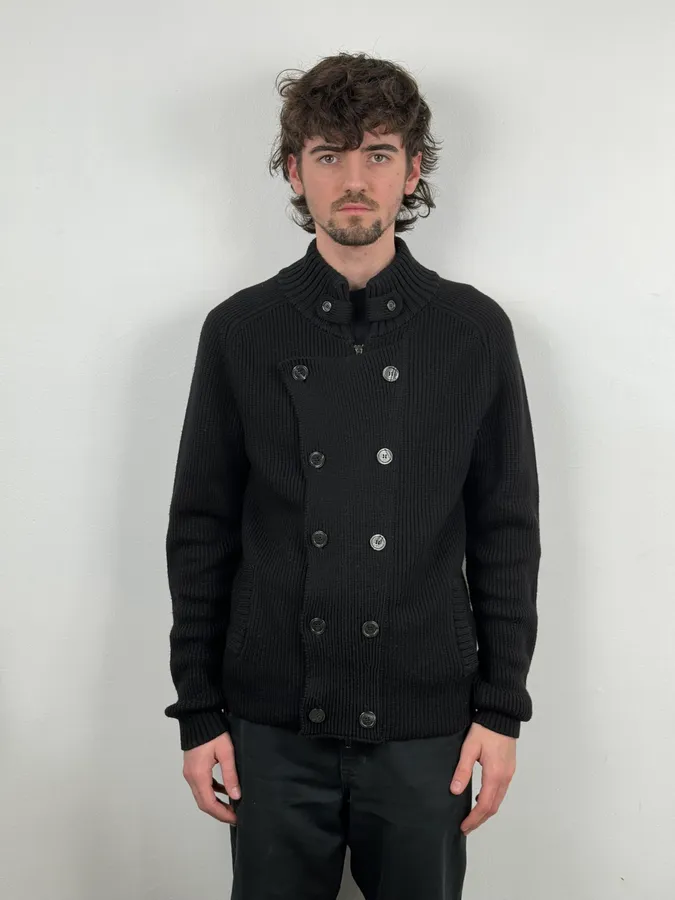 2000s Daniele Alessandrini Black Wool Buttoned Zip Up Sweater - Image 2