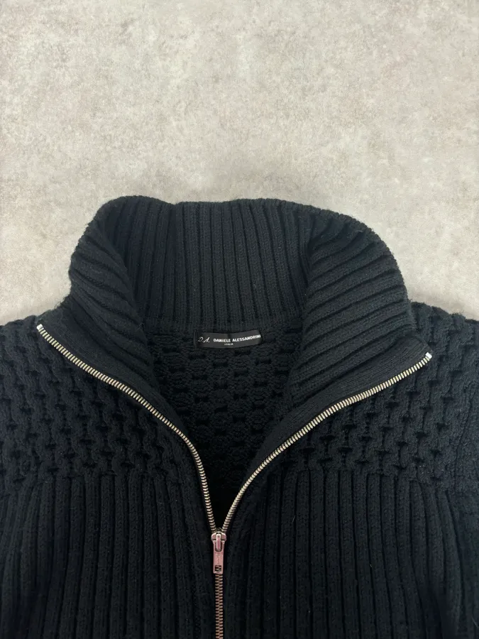2000s Daniele Alessandrini Black Wool Zip-Up Sweater - Image 8