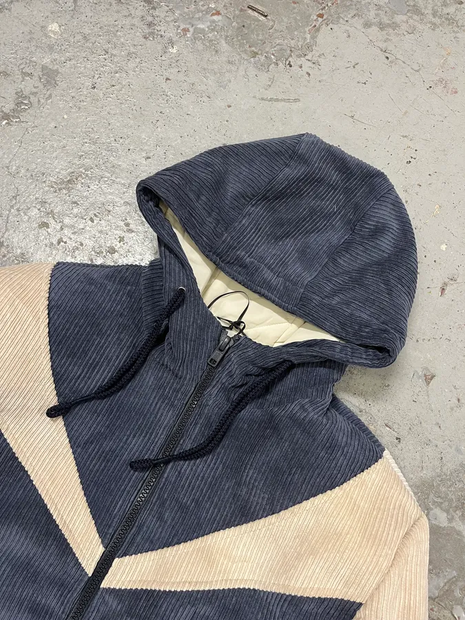 2000s Daniele Alessandrini Blue & Cream Velvet Hooded Jacket - Image 5