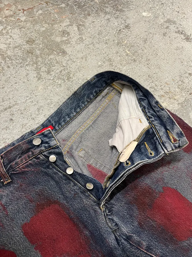 2000s Daniele Alessandrini Blurred Painted Blue Denim Jeans - Image 10