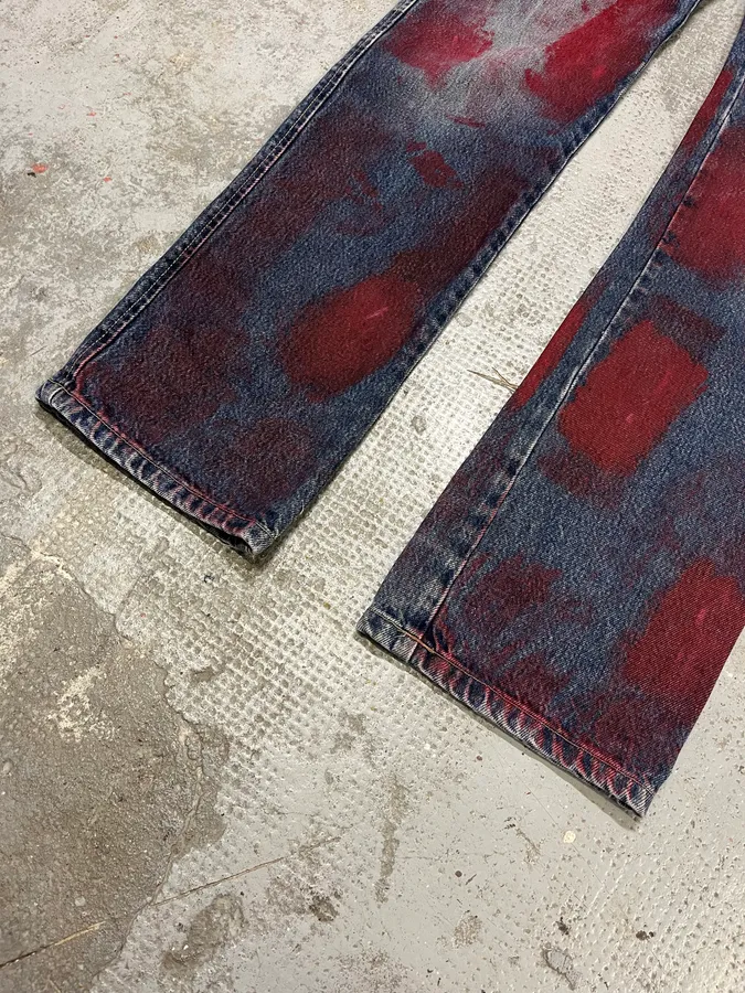 2000s Daniele Alessandrini Blurred Painted Blue Denim Jeans - Image 8