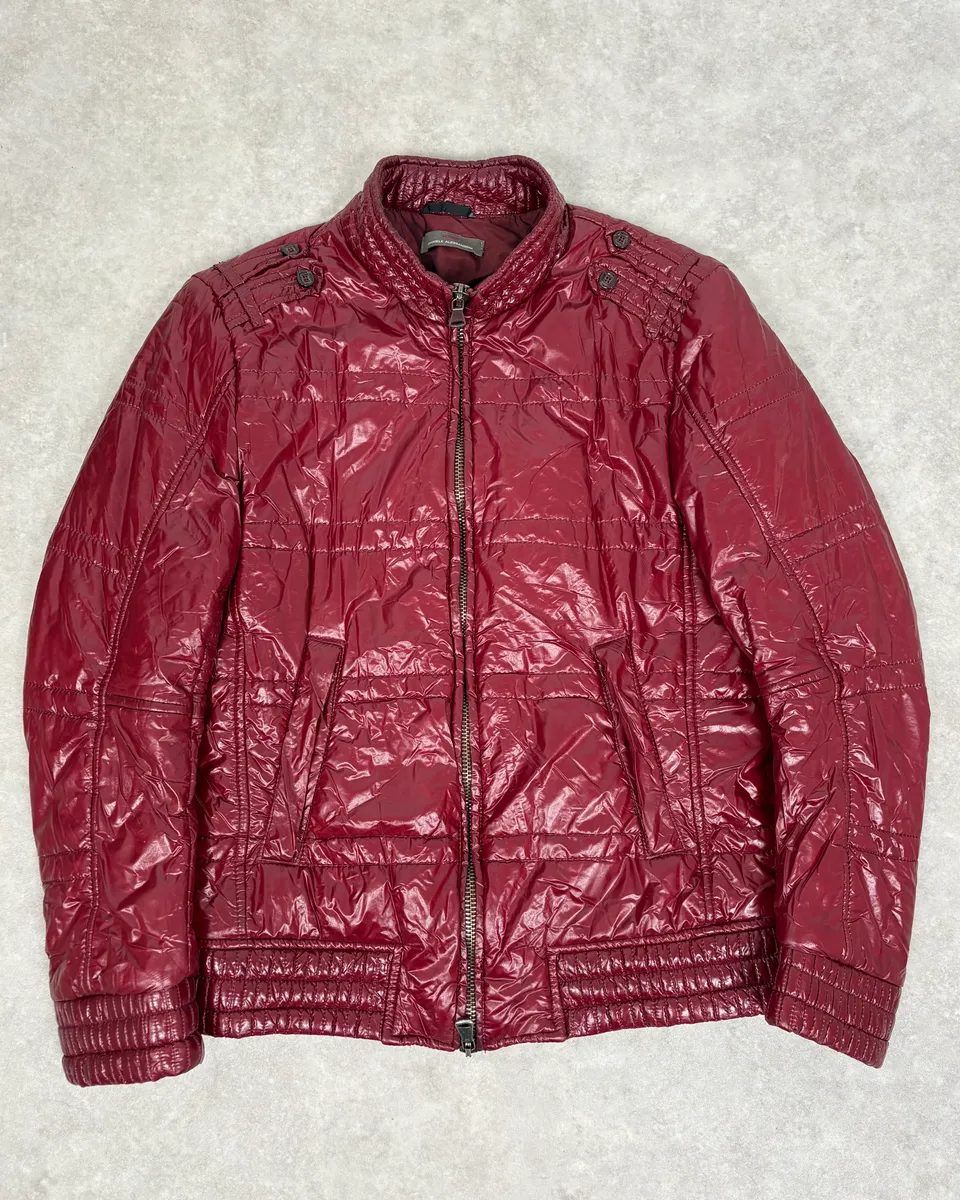 2000s Daniele Alessandrini Bordeaux Patent British Puffer Jacket