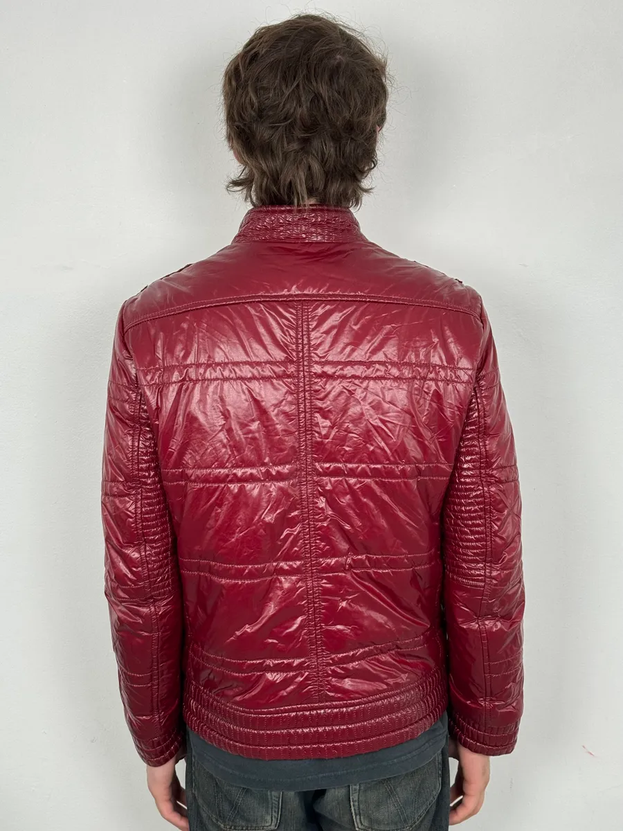 2000s Daniele Alessandrini Bordeaux Patent British Puffer Jacket - Image 3