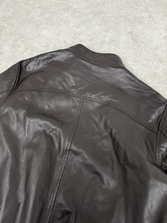 2000s Daniele Alessandrini Brown Bomber Leather Jacket - Image 6
