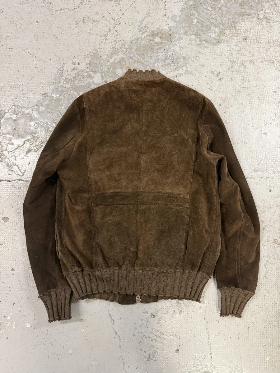 2000s Daniele Alessandrini Brown Suede Leather Distressed Bomber Jacket - Image 4
