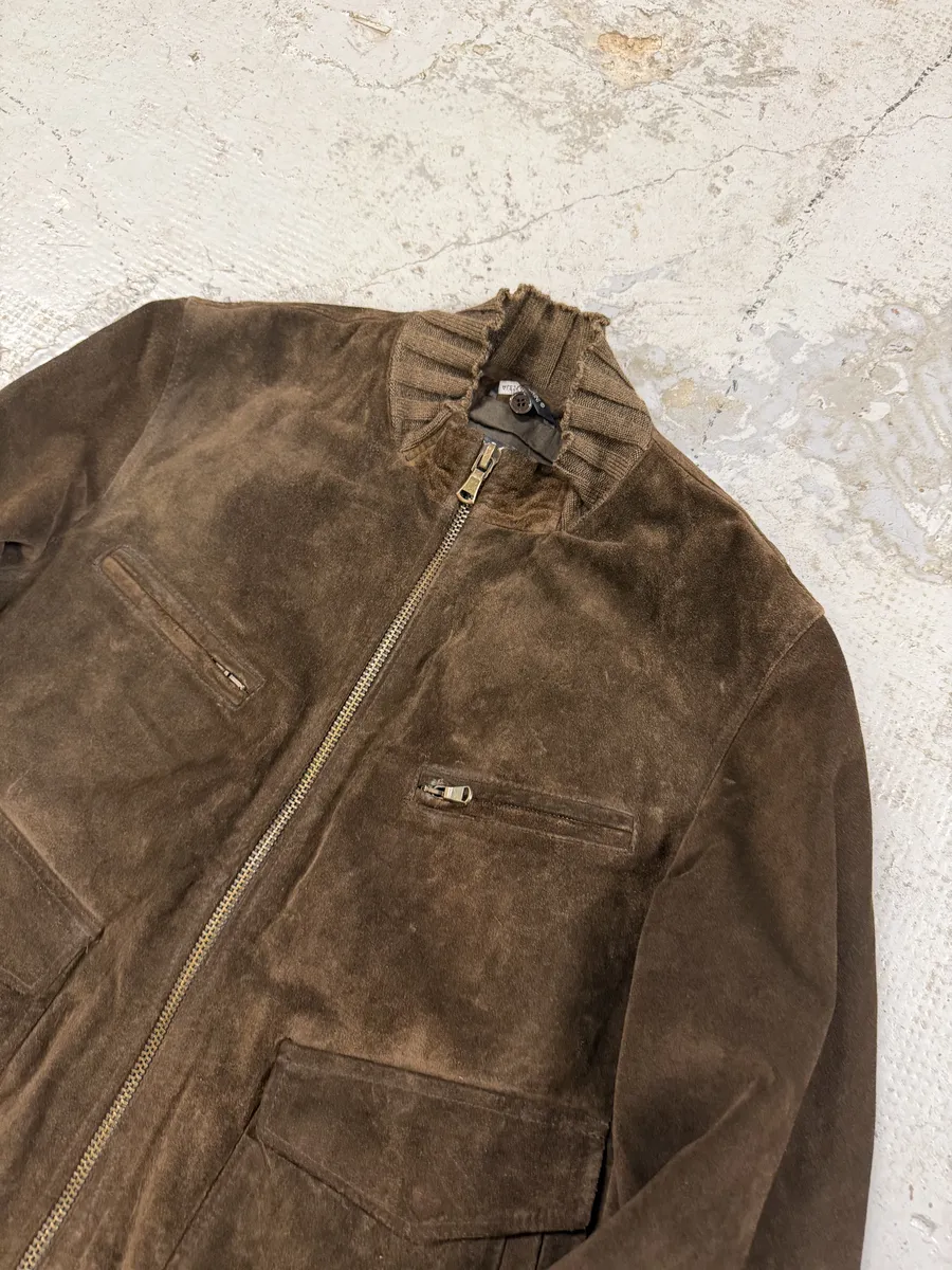 2000s Daniele Alessandrini Brown Suede Leather Distressed Bomber Jacket - Image 5
