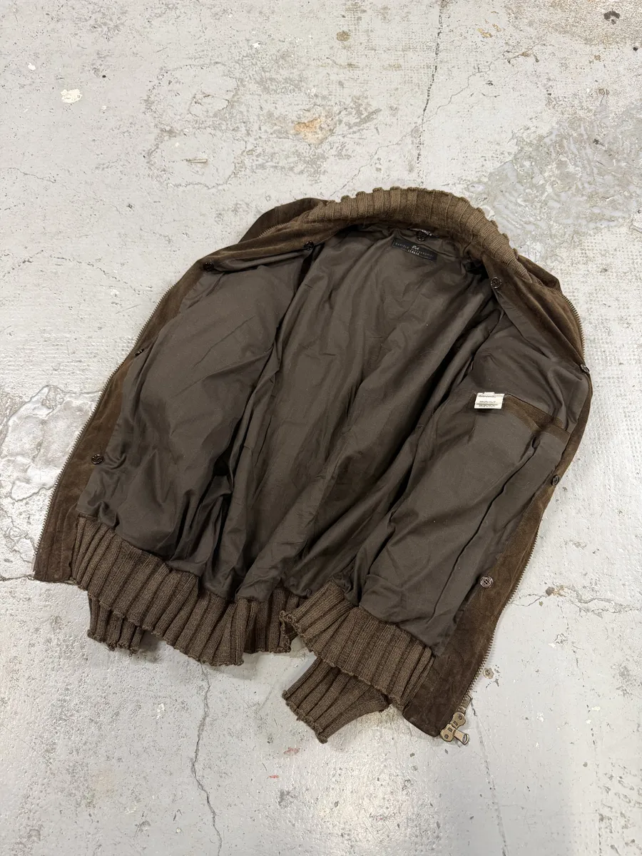 2000s Daniele Alessandrini Brown Suede Leather Distressed Bomber Jacket - Image 6